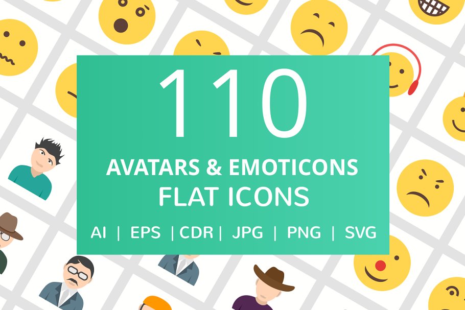 [Creativemarket] 110 Avatars & Emoticons Flat Icon_0.jpg